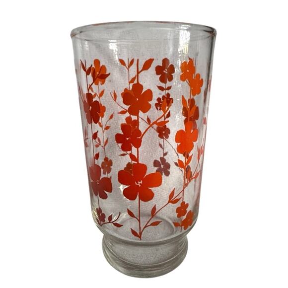 VTG Libby (?) Orange Flower Floral Drinking Glasses (2) Tumbler MCM Cottagecore - Picture 5 of 6